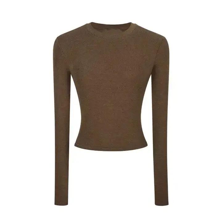 Women's Autumn Korean-Style Fitted Top: Versatile, Waist-Cinching Base Layer with Long Sleeves and Short Length.