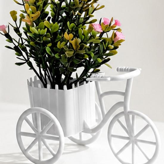 Fake Gypsophila Plant, Rustic Style Pink/Purple Flower Three-Wheel Cart Figurine, Simulated Small Flowers Desktop Home Decor Display Ornament