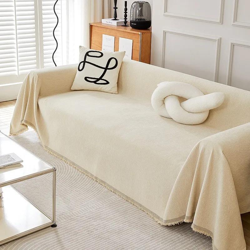 Chenille Sofa Towel with Tassels Double-side Sofa Covers for Living Room Large Blanket Leisure Relax Machine Washable Blanket