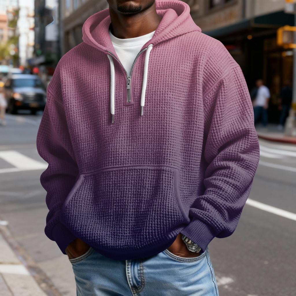 Herren Casual einfarbiges Kapuzensweatshirt mit Reißverschluss und langen Ärmeln, Alltags-Reißverschluss-Casual-Langarm-T-Shirt