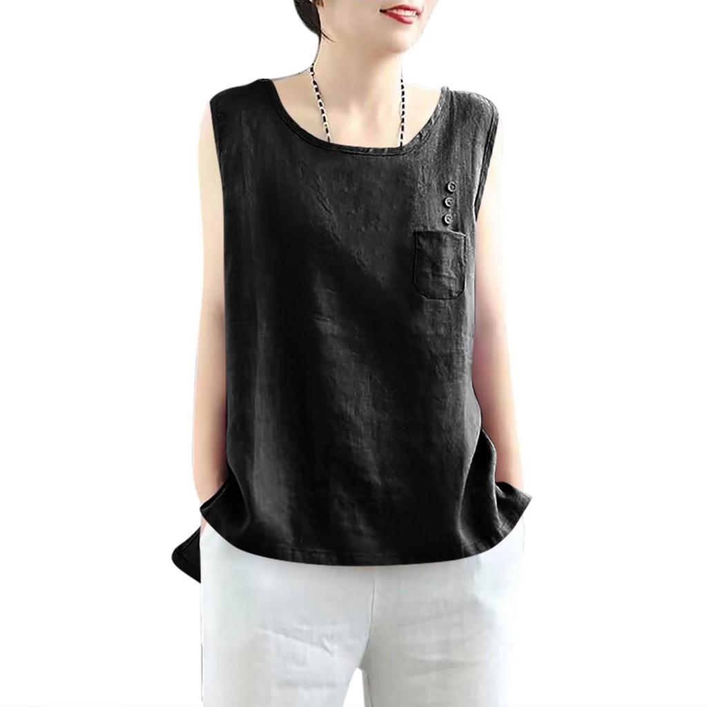 Women's Vintage Loose Fit Cotton Linen Blend Tank Top