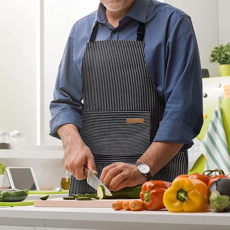 Delantal de Cocina Rayado Halter Unisex para Hogar y Personal de Comedor