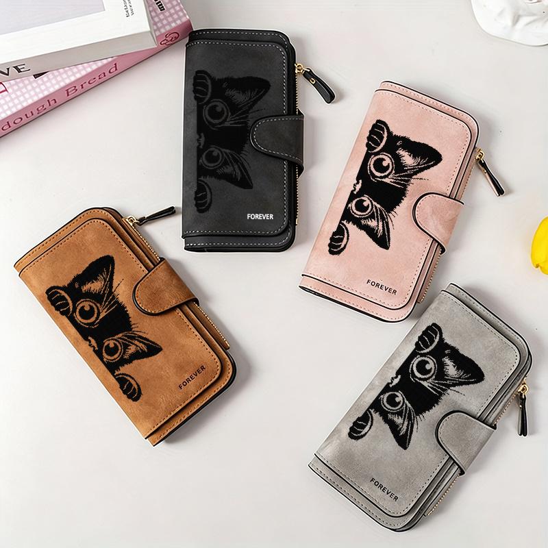 Portafoglio Lungo da Donna con Design Gatto a Strisce Nere Portamonete Multifunzione con Bottone a Pressione Regalo Carino per Amanti dei Gatti Uso Quotidiano Pendolarismo Viaggio Esterno Famiglia