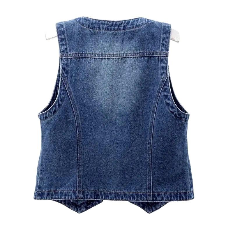 Vår Høst Dame Kort denim Vest Jakke Enkel Breasted Koreansk Slim Casual Jeans Vest Dame Vest Overdeler