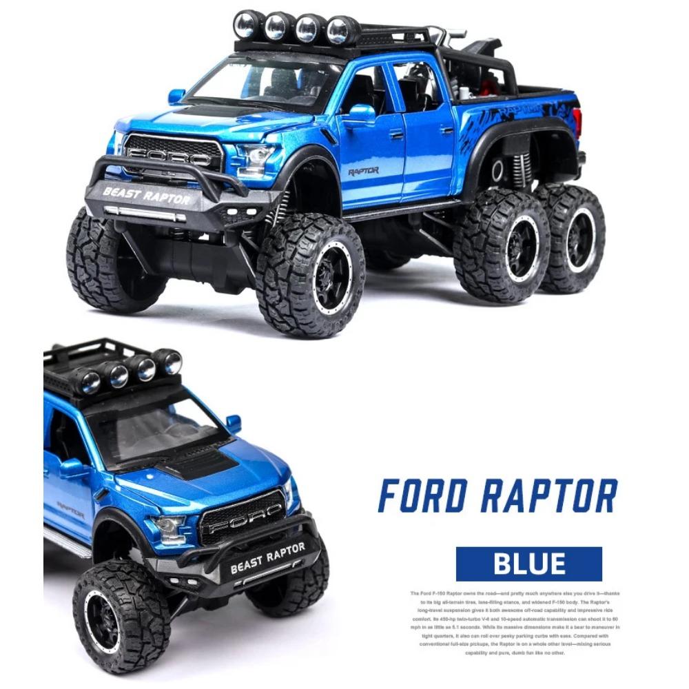 1/24 FORD Pickup Trucks for Boys F150 Raptor Diecast Metal Model Car with Sound and Light for Kids Age 3 Year and Up Blue