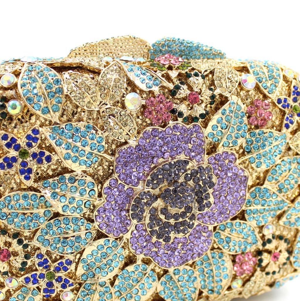 Flower Bags Crystal Clutch Evening Purse WHTUOHENG Women Diamond Rhinestone Handbags Formal Wedding Party Purple/Blue/Gold Bags