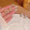 French retro exquisite diamond-set double-layer flower earrings women's fashion versatile temperament high-end stud earrings