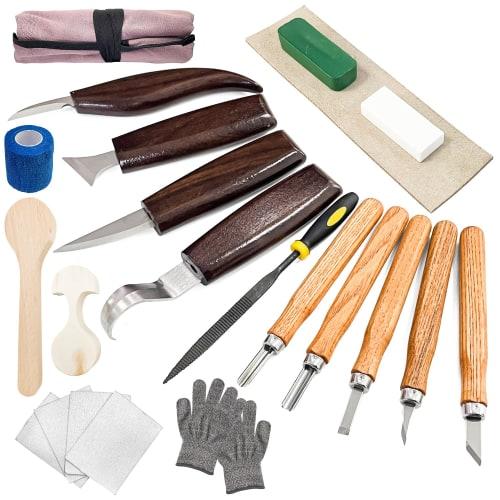 Socpuro Carving Knife Set, Wood Carving, Chisel for Beginners, Art Knife with Wooden Handle, Straight, Curved, and Irregular Carving, from Rough to Fi