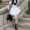 Elegant Petite White Puff Sleeve Dress for Women - Summer College Style, Waist-Cinching, Fluffy Princess Skirt