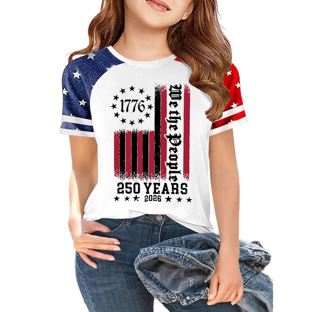 Casual Short Sleeve Crew Neck T Shirt with USA Print and Graphic Design for Independence Day Celebration Lightweight Breathable Fabric