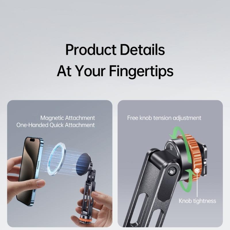 Rotatable Camera Phone Holder Cold Shoe Mount 1/4 Threaded Base For Smartphones Double Joint Adjustment System