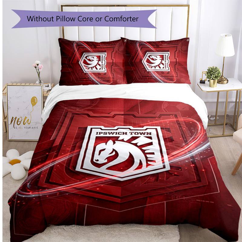 Ipswich Town Football Printed 3 Pieces Bedding Set, Comfortable Skin Friendly Bedroom Duvet Cover Set