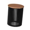 Full Acacia Wood Slim Side Table Round Black Modern Nightstand Practical