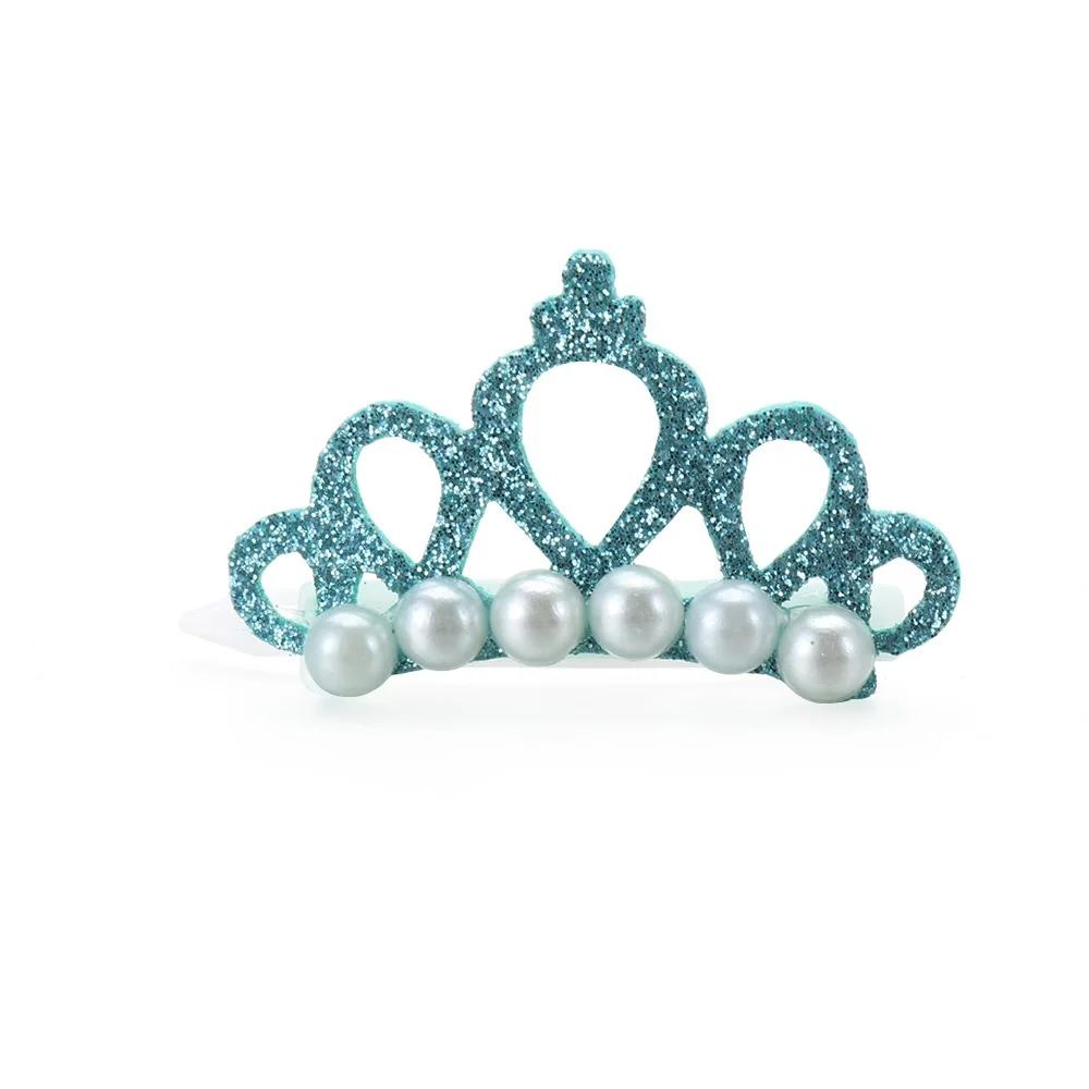 

5Pcs Pet Small Dogs Cat Faux Pearl Crown Shape Bows Hair Clips Head Decoration for Pets Hairpins Decor Grooming Accessories Blue