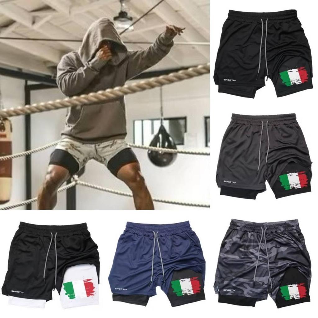 Camouflage Italy Flag Muay Thai Kick Boxing Shorts Men Women Unisex Casual Sportswear Double Layer Quick Dry Training Sport Gym Fitness Workout