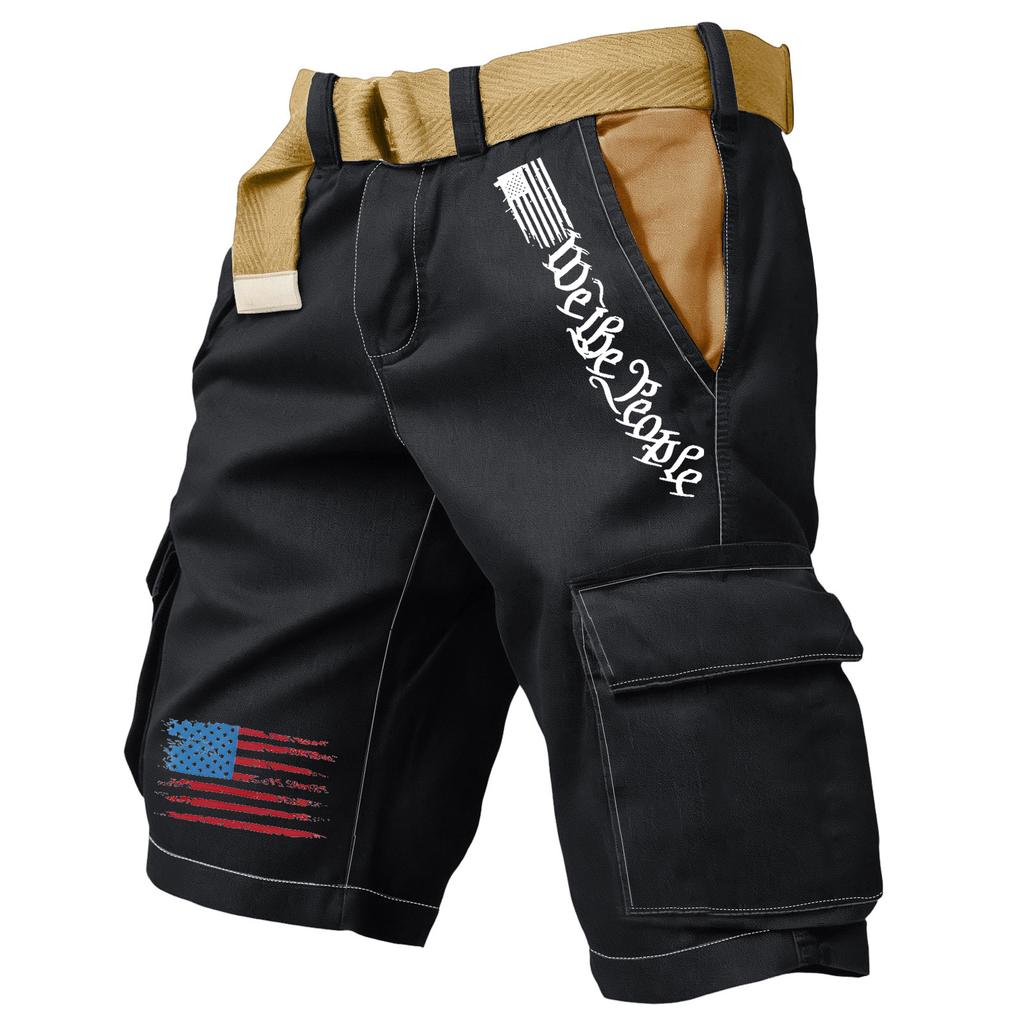 Men's Casual Sport Multi-pocket Work Pants  Men's Fashionable Flag-letter Printed Pants