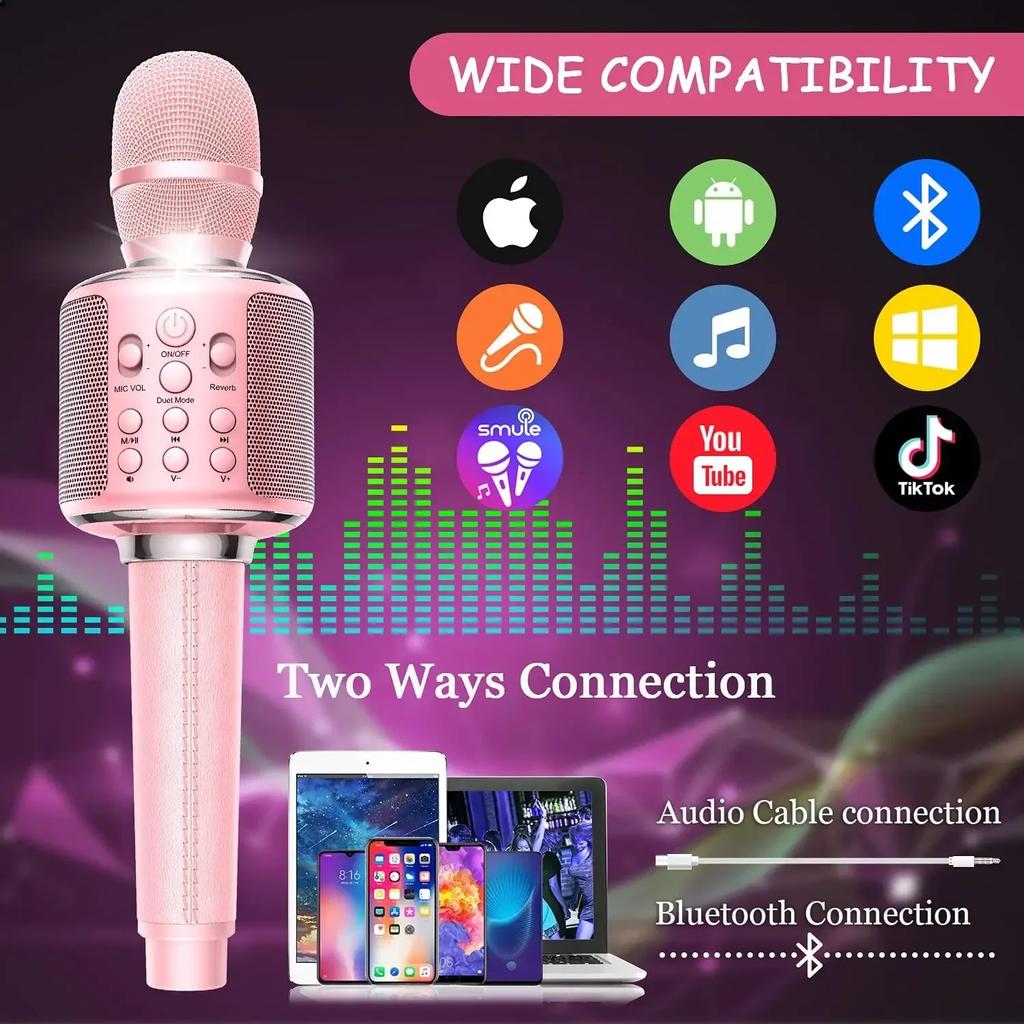 Portable Singing Machine Mic Bluetooth Karaoke Microphone Wireless with Duet Sing/Record/Play/Reverb Adult/Kid Gift for Home KTV
