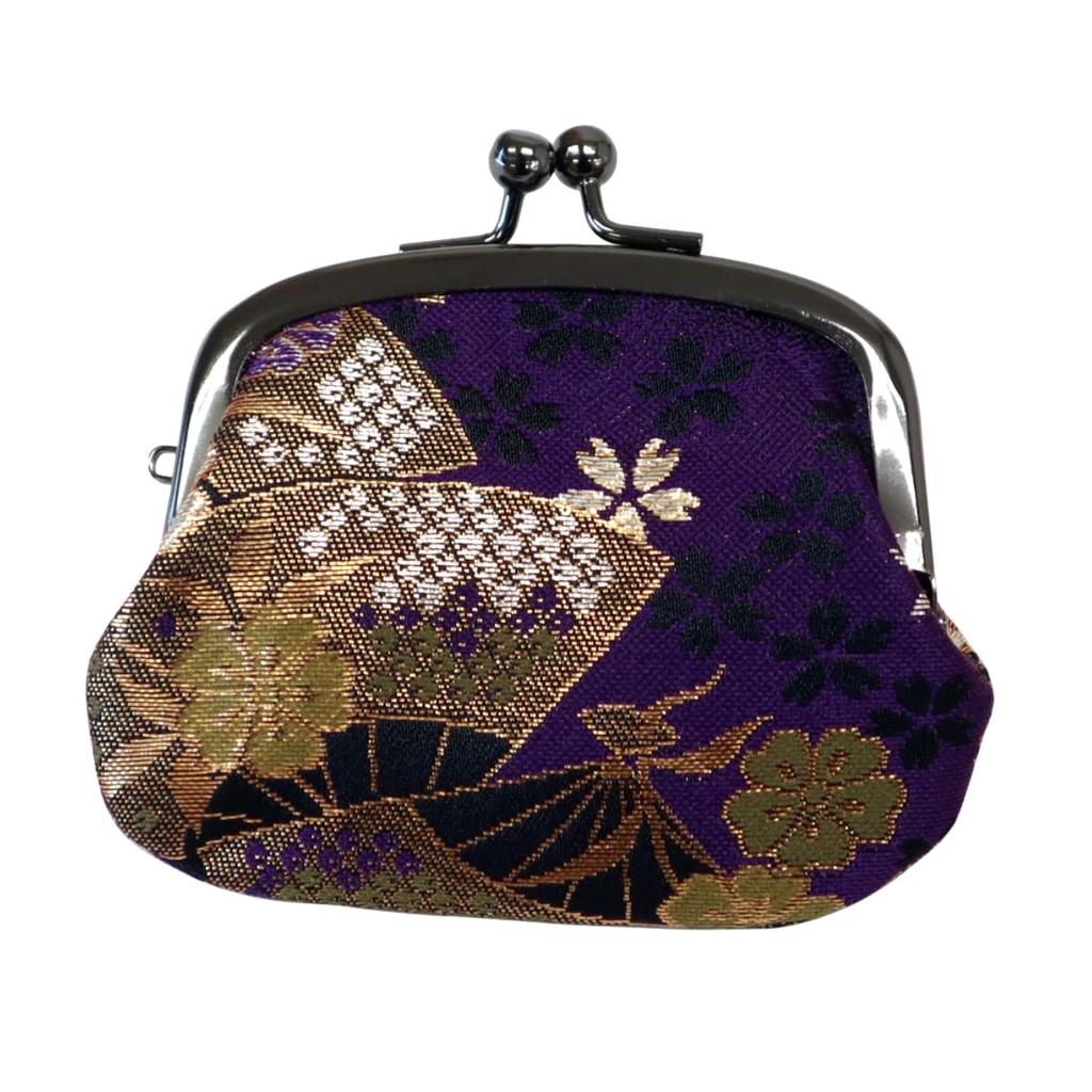 brocade clasp coin accessory made in inches Sakura Japanese-style Nishijin-ori purse, purse, case, pouch, Japan, 2.5 (Fan Purple)