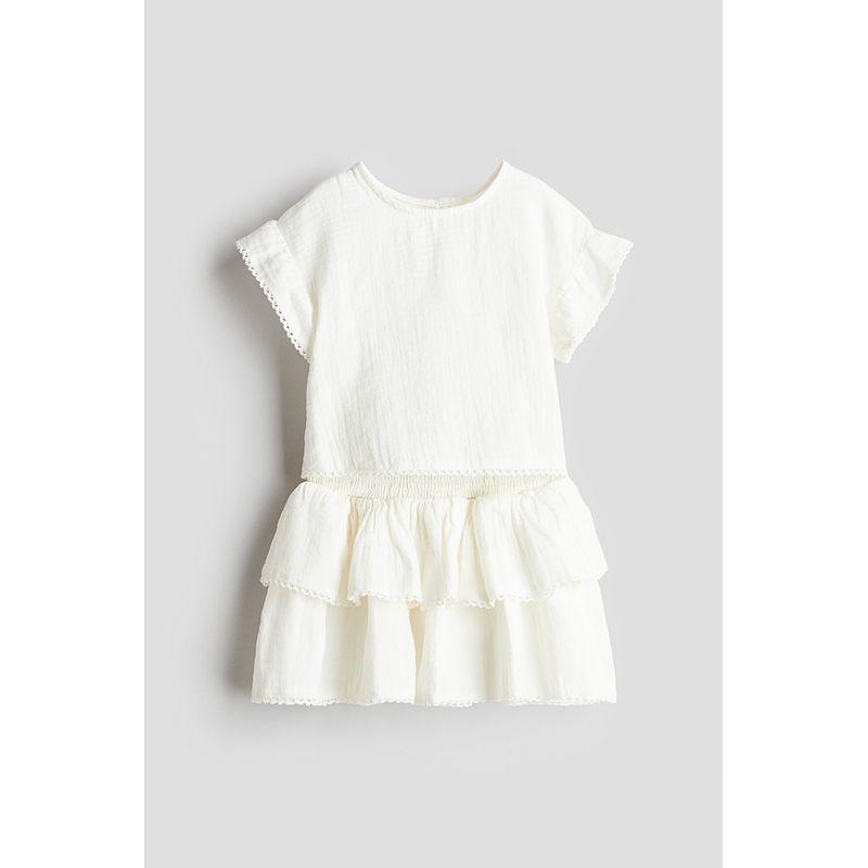 

Детская одежда HM Костюм для девочки 2 предмета 2025 Лето Новое поступление Хлопок Тонкая ткань Двойка Короткий рукав Юбка Лист лотоса 1274304 White 135/68(8-9Y)