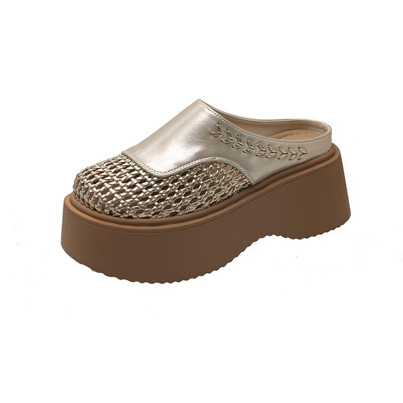 

Плоская подошва, внутренняя высота, полая плетеная сумка, голова, полушлепанцы, женские летние, для улицы, с сетчатыми вставками, дышащие, ленивые, крутые шлепанцы 40 шампанского