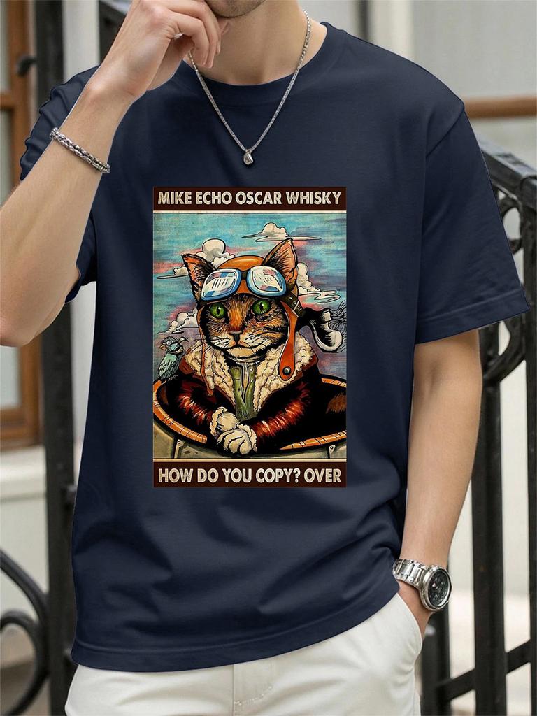 A Vintage Cat Flying In The Sky Printed TShirts Womens Summer Cotton Short Sleeve ONeck Comfortable Loose Tops Casual Clothes