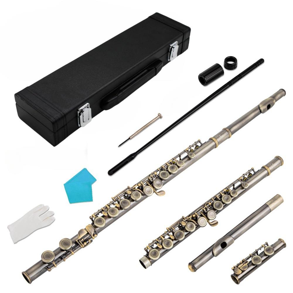 Factory Direct: Multi-color 16-hole/key C-tuned nickel-plated flute with silver-plated E key, wooden case