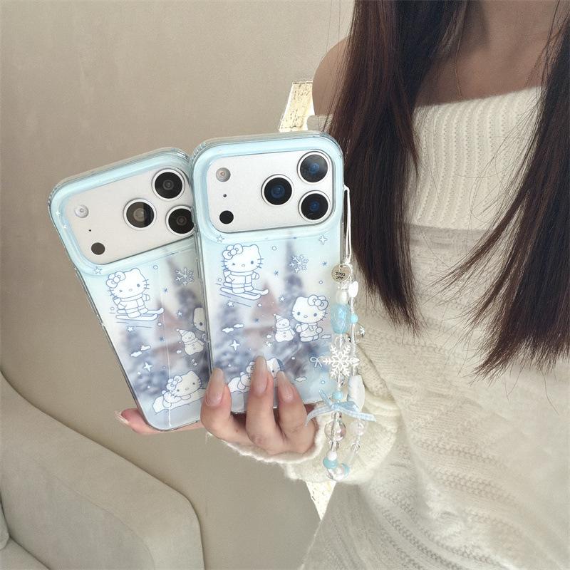 Winter Hazy Snow Scene Cat Line Art Phone Case for iPhone 17/16 Pro Max/15/14 - Women's Edition