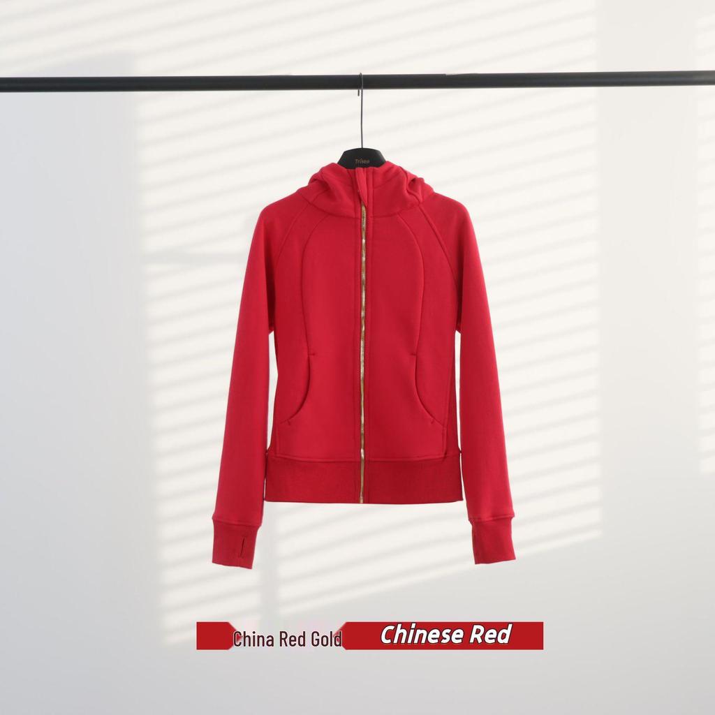 Crosslulu Women's Gold Zip Slim-Fit Velvet Hoodie Sweatshirt