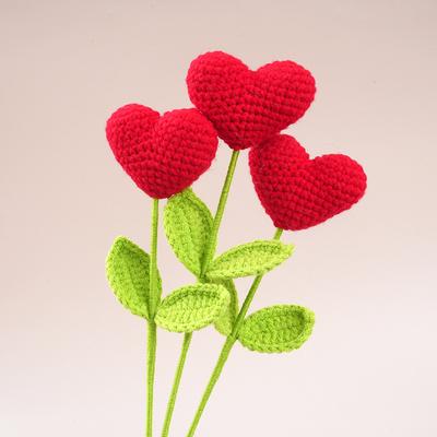 1pcs Handmade Crochet Heart Bouquet, Yarn Love Flowers with Green Stems, for Valentine'S Day,Mother'S Day,Birthday Gifts