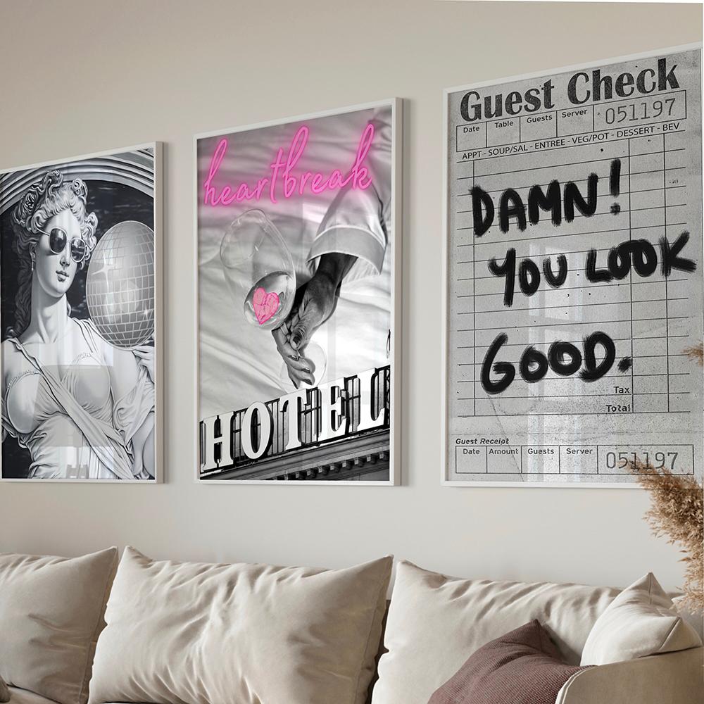 Fashion Black White Trendy Retro Wall Art Poster Check Aesthetic Print Funny Minimalist Canvas Painting Club Room Home Decor