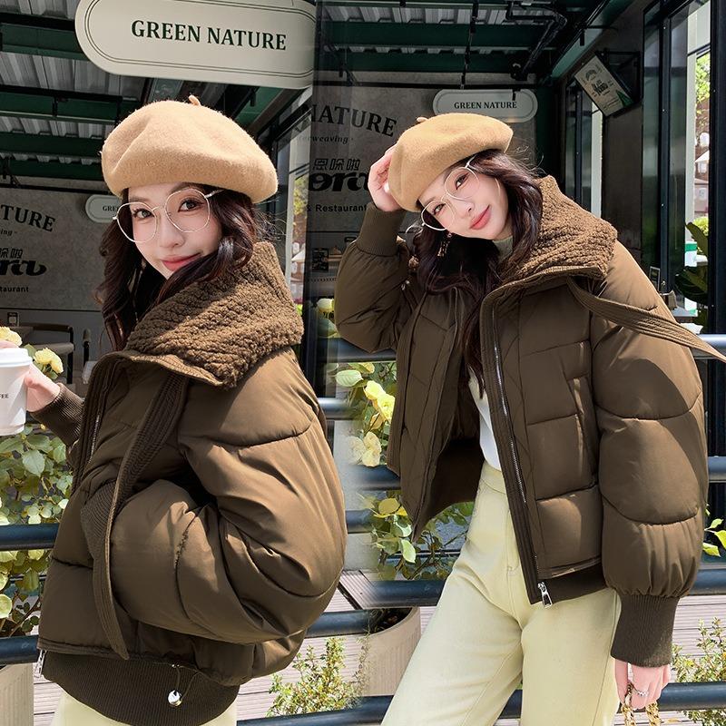 Cotton women's new winter splicing lamb wool collar loose casual coat jacket