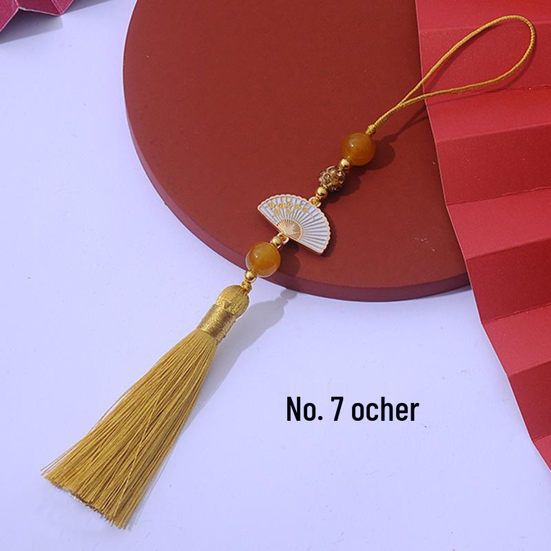 Ancient Style White Tassel Fan Pendant for Hanfu/Qipao Lapel or Phone