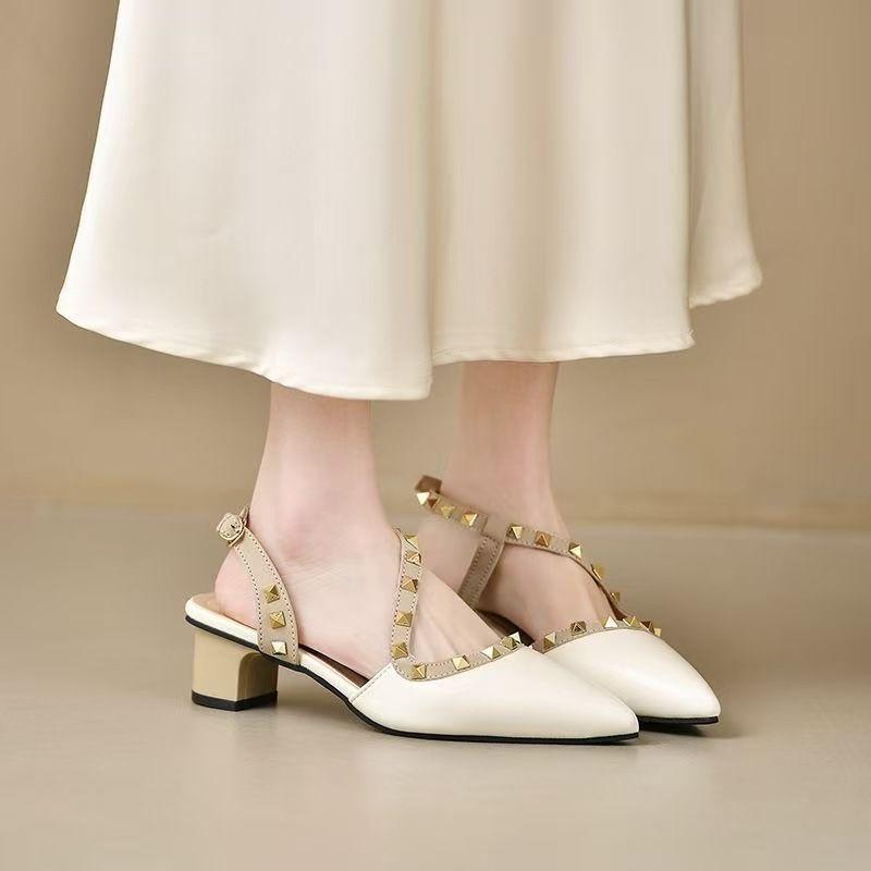 Fashion Mid-heel Toe Professional High Heels New French Spike Pointed Toe Niche Fashion Sandals for Summer 2025