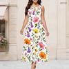 Women Plus Size Round Neck Triple Keyhole Cutout Sleeveless Floral Printed Long Dress