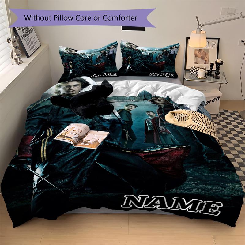 Custom Name Cartoon Harryl Bedding 3 Piece Set HD Print Duvet Cover Pillowcases for Teens Adult Bedroom Decoration