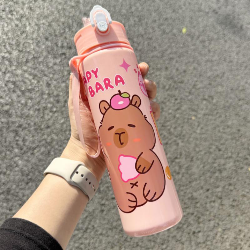 750ML Cartoon Cute Water Cup with Straw & Handle Sports Water Bottle Large Capacity Travel Water Cup for Fitness Sports