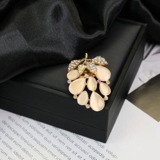 Brosche Retro-Stil Rundes Florales Design Reversnadel mit gefälschtem Opal eingelegt Pullover Kragen Hüte Taschen Mäntel Schals Abzeichen Outfit-Accessoire