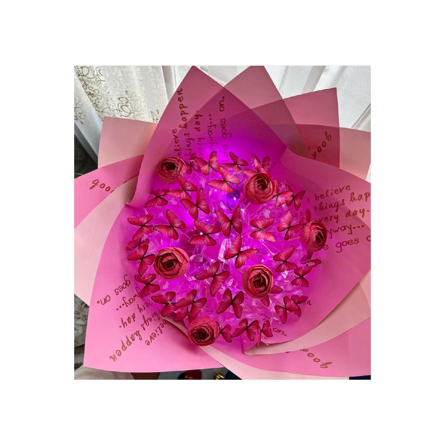 

Pink Butterfly Bouquet With Led Gift For Lover розовый