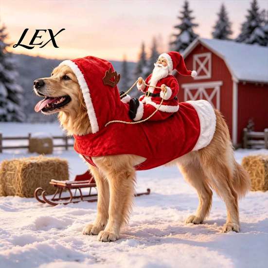 Cute Pet Party Clothing Santa Rider Dog Costume, Christmas Outfit with Adjustable Closure, Funny Animal Cosplay Costume Holiday Apparel for