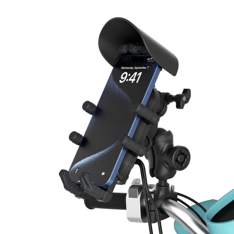 Motorcycle Phone Mount with 15W Wireless Charging & Vibration Dampener,AntiTheft, AntiShake, Adjustable Phone Holder