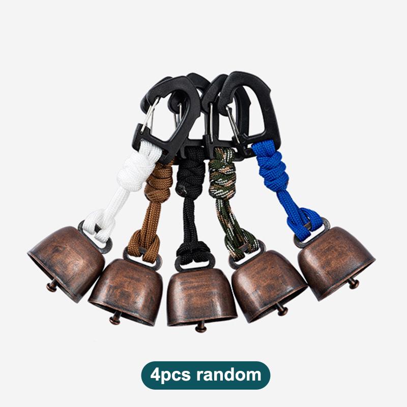 

4Pcs Outdoor Bear Bell For Hiking Camping Loud Cast Iron Cowbell With Braided Lanyard Anti-Lost Keychain For Backpacking Walk