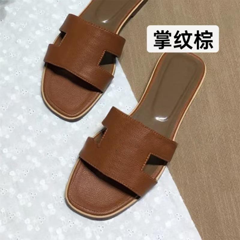 Diese H Hausschuhe Damen Sommerkleidung vielseitig neu Leder Ein-Riemen Sandalen H-förmig flacher Boden