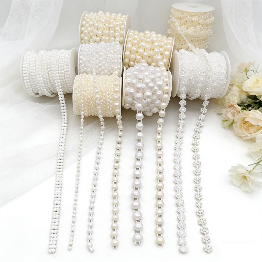 Double-Strand Half-Face Imitation Pearl Bead Chain for DIY Necklace and Curtain Decoration