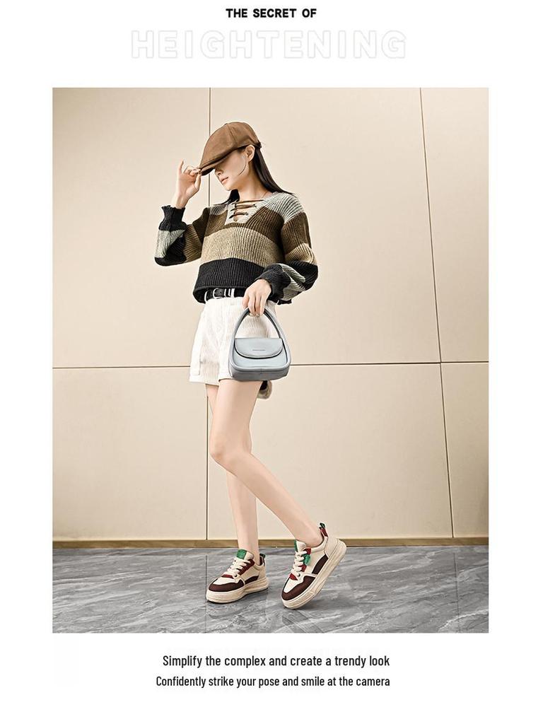 Autumn 2025 Women's Korean-Style White Sneakers, Height-Boosting Thick-Soled Casual Shoes, H6519