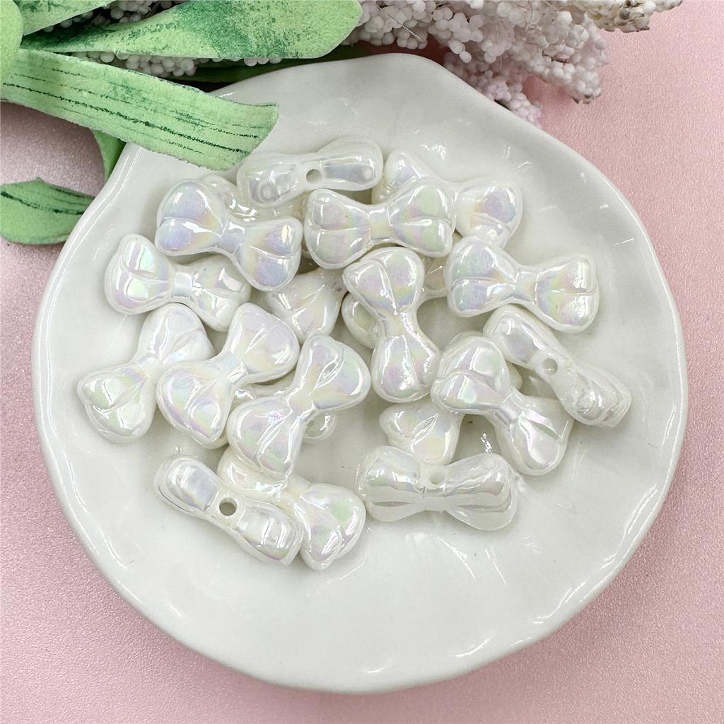 For Bracelet DIY Beading Material 9.7*17.9mm Fashion Acrylic 20pcs Dazzle Small Bow Beads Necklace Key Chain Making Pendant  Accessories
