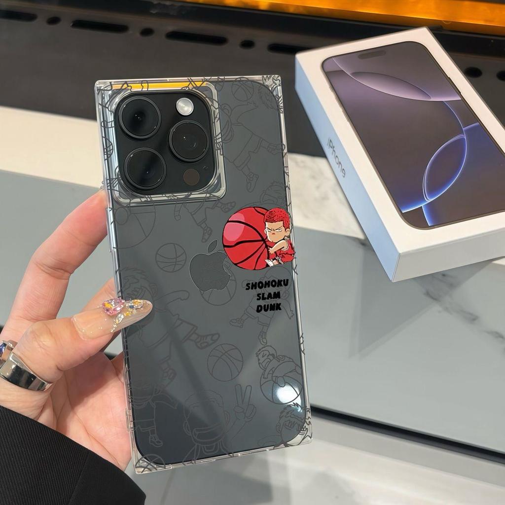 Průhledný čtvercový zadní kryt s trubicí Ochrana pro iPhone 14 Pro Max 11 13 15 Plus 12 16 ProMax Anti-Oxygen, Vzor SLAM DUNK