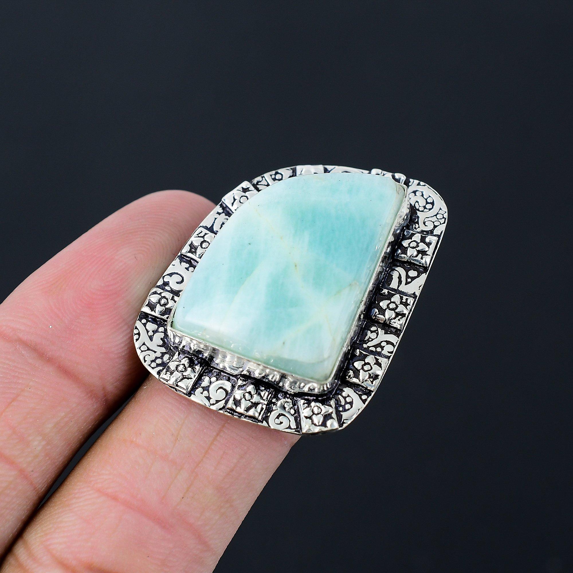 

925 Sterling Silver Trillion Amazonite Gemstone Promise Engagement New Ring US 8 8