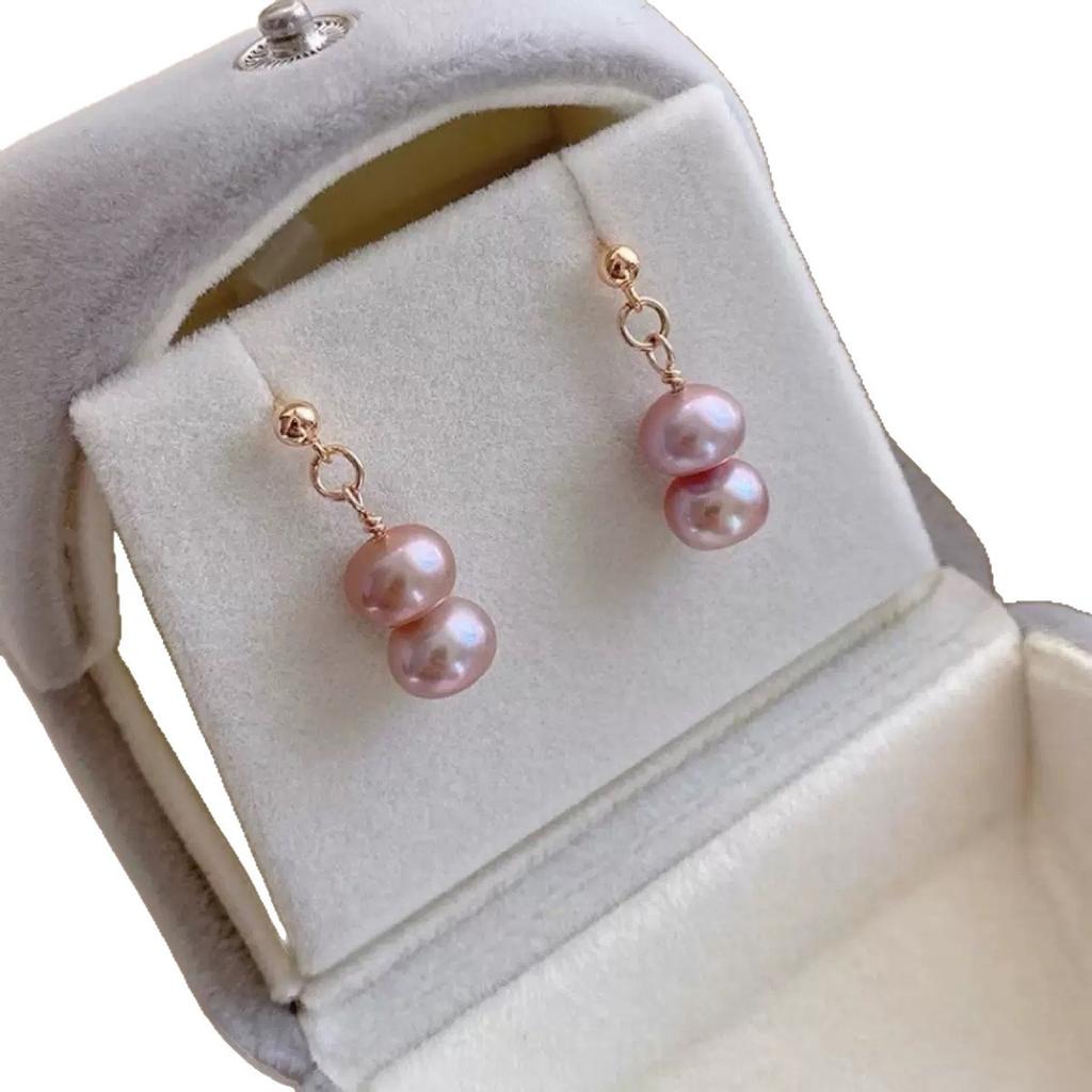 Pink Purple Natural Freshwater Pearl Small Stud Earrings for Women, S911 Silver Needle Niche, Light Vintage French Pendant Earrings, and a Sense of