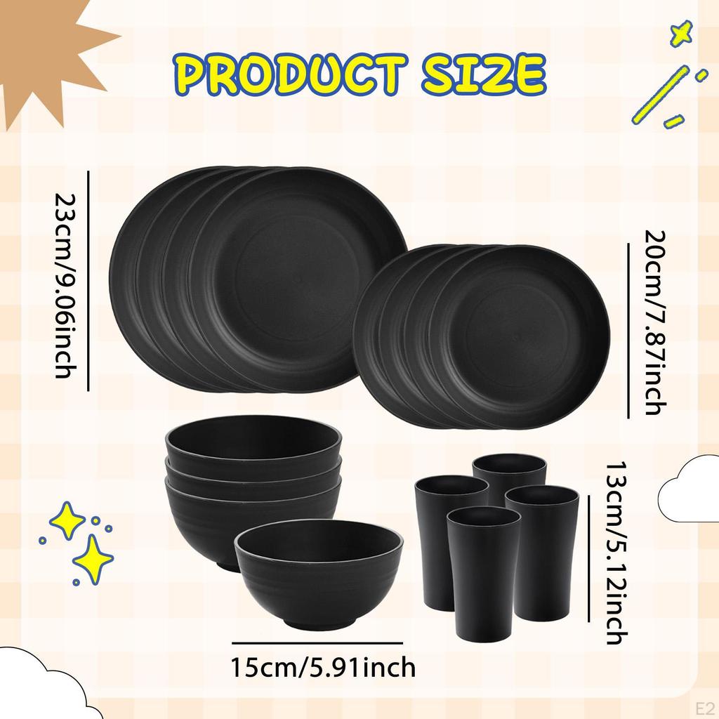 16Pcs Dinnerware Sets Bowls Minimalist Straw PP Service for 4 Dinner Plates Dishes Hotel