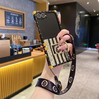 Für Samsung Galaxy Z Flip 7 Lanyard Hülle, Ringständer Beschichtung Blumen Hülle für Galaxy Flip 7 Schutz Coque